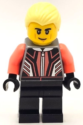 Race Car Driver - Male, Black and Coral Racing Suit, Black Legs, Bright Light Yellow Hair