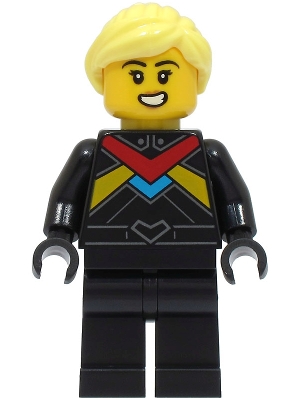 Monster Truck Driver - Female, Black Racing Suit with Red, Dark Azure and Bright Light Orange Stripes, Bright Light Yellow Hair