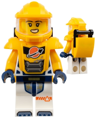 Astronaut - Female, White Spacesuit with Bright Light Orange Arms, Bright Light Orange Helmet, Trans-Clear Visor, Bright Light Orange Armor with Black Bar Handle
