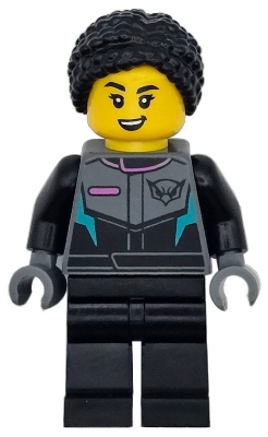 Race Car Driver - Female, Racing Suit with Hawk Head Logo, Black Legs, Black Hair Braided with Knot Bun