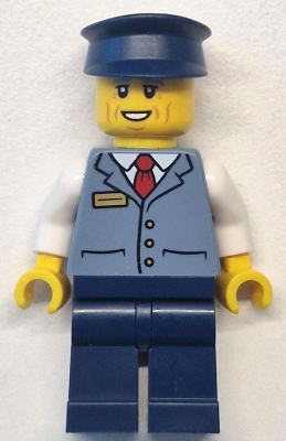 Bus Driver - Male, Sand Blue Vest over White Shirt, Dark Blue Legs and Hat