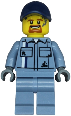 Tow Truck Driver - Male, Sand Blue Mechanic Uniform, Sand Blue Legs, Dark Blue Cap, Goatee, Splotches
