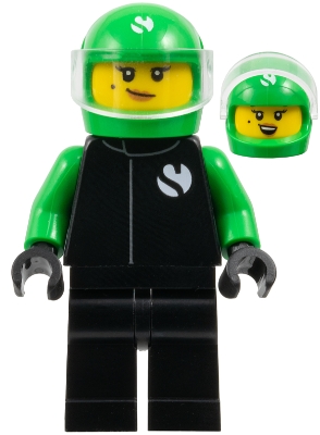 Formula 1 Driver, Sauber - Female, Black and Bright Green Racing Suit, Bright Green Helmet, Trans-Clear Visor, Beauty Mark