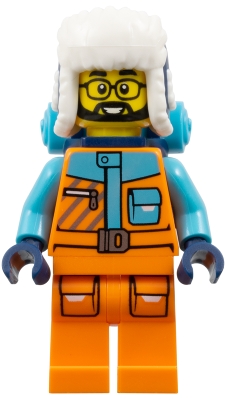 Arctic Explorer - Male, Orange and Medium Azure Jacket, Dark Blue Ushanka Hat, Black Beard, Glasses, Back Pack