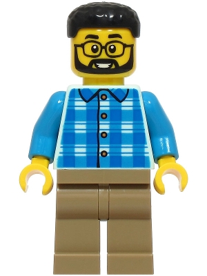 Dad - Blue and Dark Azure Plaid Shirt, Dark Tan Legs, Black Hair