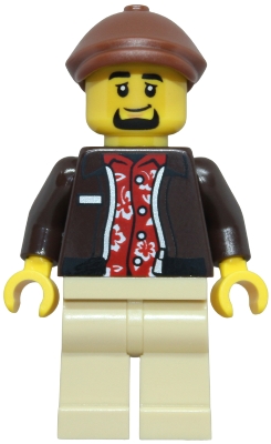 Taxi Driver - Male, Dark Brown Jacket over Red Hawaiian Shirt, Tan Legs, Reddish Brown Flat Cap