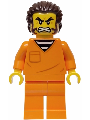 Police - City Jail Prisoner Male, Orange Prison Jumpsuit, Dark Brown Hair and Sideburns