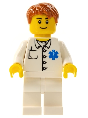 Doctor - EMT Star of Life Button Shirt, White Legs, Dark Orange Short Tousled Hair, Black Eyebrows