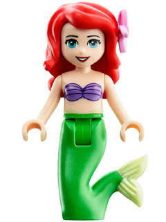 Ariel, Mermaid (Light Nougat) - Medium Lavender Shell Bra Top, Bright Green Tail, Medium Azure Eyes, Bright Pink Flower