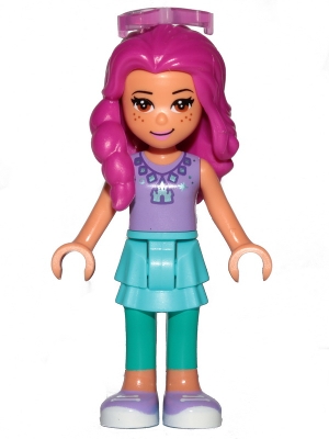 Girl, Medium Azure Skirt and Dark Turquoise Leggings, Medium Lavender Top, Sunglasses