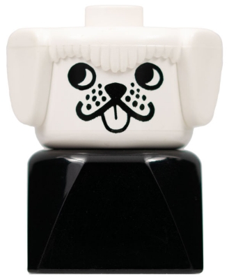 Duplo 2 x 2 x 2 Figure Brick Early, Dog on Black Base, White Head , looks Right
