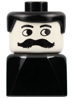 Duplo 2 x 2 x 2 Figure Brick Early, Male on Black Base, Black Hair, Moustache