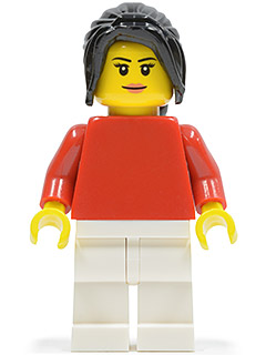 Plain Red Torso, White Legs, Black Hair Ponytail Long with Side Bangs