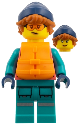 Arctic Explorer - Female, Coral and Dark Turquoise Outfit, Orange Lifevest, Dark Orange Hair, Dark Blue Hat