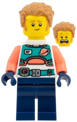 Astronaut - Spacesuit with Dark Blue Legs, Coral Arms, Medium Nougat Hair