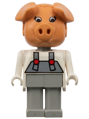 Fabuland Pig - Patricia Piglet (Pat), Light Gray Legs / Overalls, White Top