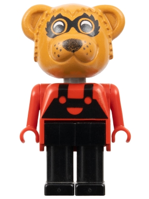 Fabuland Bear - Ricky Raccoon, Black Legs / Overalls, Red Top, Small Eyes Mask