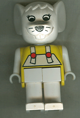 Fabuland Mouse - Marjorie Mouse, White Head and Legs / Overalls, Yellow Top