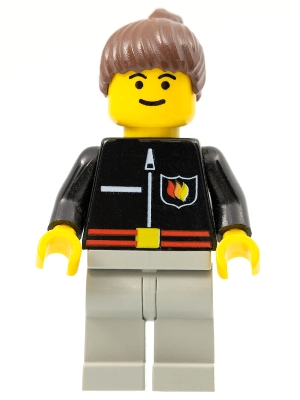 Fire - Flame Badge and Straight Line, Light Gray Legs, Brown Ponytail Hair