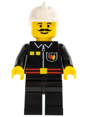 Fire - Flame Badge and 2 Buttons, Black Legs, White Fire Helmet