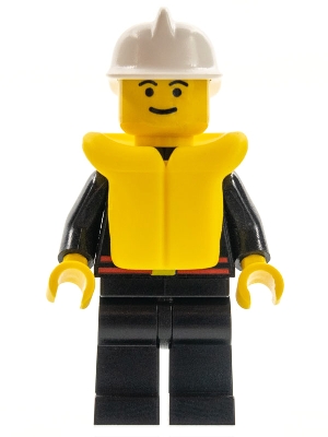 Fire - Flame Badge and Straight Line, Black Legs, White Fire Helmet, Life Jacket