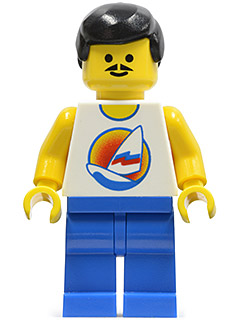 Surfboard on Ocean - Blue Legs, Black Hair Male, Moustache
