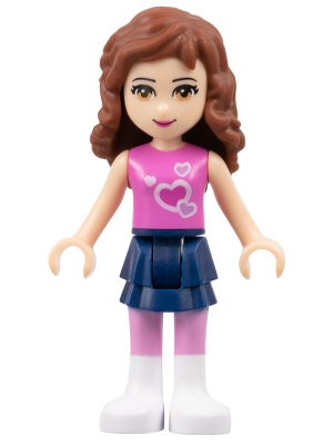Friends Olivia (Light Nougat) - Dark Blue Layered Skirt, Dark Pink Top with Hearts