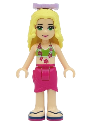 Friends Isabella (Light Nougat) - Lime Bikini Top, Magenta Wrap Skirt, Lavender Bow