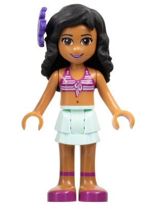 Friends Kate - Light Aqua Layered Skirt, Magenta Bikini Top, Dark Purple Flower