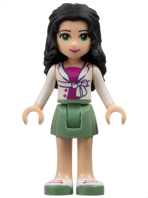 Friends Emma - Sand Green Skirt, White Jacket with Bow over Magenta Top