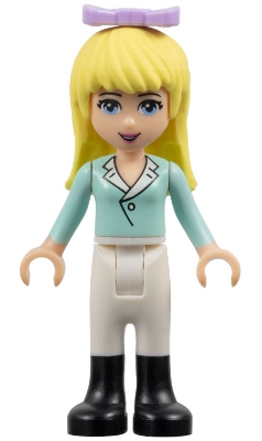 Friends Stephanie - Light Aqua Long Sleeve Top with Collar, White Pants, Black Boots, Lavender Bow