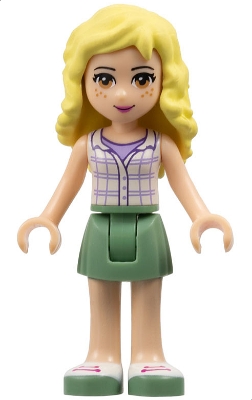 Friends Naya - Sand Green Skirt, White Plaid Button Shirt