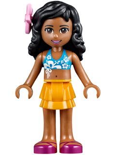 Friends Kate - Bright Light Orange Layered Skirt, Dark Azure Bikini Top, Flower
