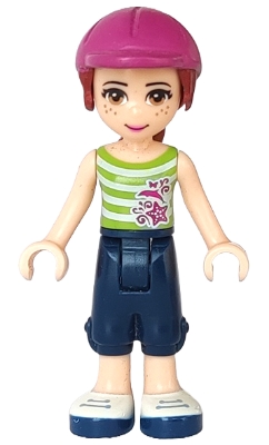 Friends Mia - Dark Blue Cropped Trousers, Lime and White Striped Top, Helmet