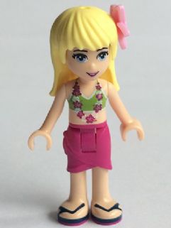 Friends Stephanie - Magenta Wrap Skirt, Lime Bikini Top, Flower