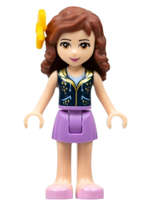 Friends Olivia (Light Nougat) - Medium Lavender Skirt, Dark Blue Vest Top, Flower
