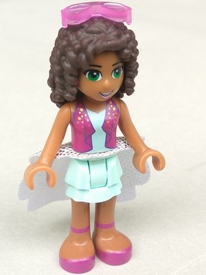 Friends Andrea - Light Aqua Layered Skirt, Magenta Vest Top, White Sequined Cloth Skirt, Sunglasses