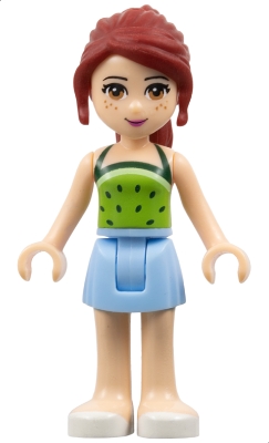 Friends Mia - Bright Light Blue Skirt, Lime Halter Top with Dark Green Dots
