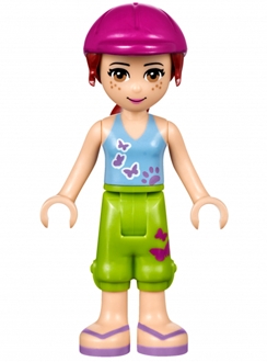 Friends Mia - Lime Cropped Trousers, Medium Blue Top with 3 Butterflies, Helmet