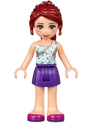 Friends Mia - Dark Purple Skirt, White One Shoulder Top with Stars