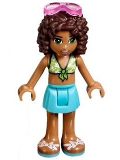 Friends Andrea - Medium Azure Skirt, Lime Swimsuit Top, Sunglasses