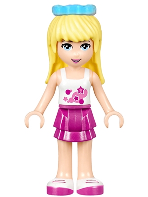 Friends Stephanie - Magenta Layered Skirt, White Top with Stars, Medium Azure Bow
