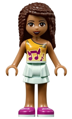 Friends Andrea - Light Aqua Layered Skirt, Bright Light Orange Top with Winged Music Notes