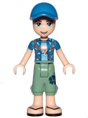 Friends Zack - Sand Green Cropped Trousers, Blue Shirt over Medium Blue T-Shirt, Blue Cap with Hole