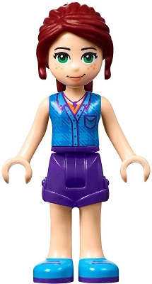 Friends Mia - Dark Purple Shorts, Dark Azure Plaid Shirt, Dark Red Ponytail