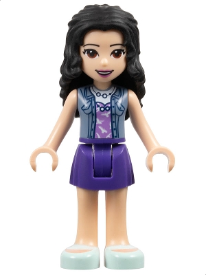 Friends Emma - Dark Purple Skirt, Medium Lavender Top with White Birds, Sand Blue Vest
