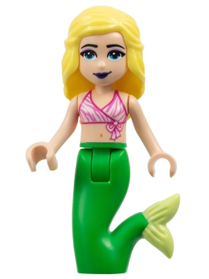 Friends Chloe - Dark Pink and White Swimsuit Top, Bright Green Mermaid Hips and Tail