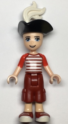 Friends Zack - Dark Red Cropped Trousers Large Pockets, Red and White Striped Shirt, Pirate Tricorne Hat, White Plume