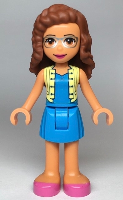 Friends Olivia (Nougat) - Dark Azure Skirt and Top with Bright Light Yellow Vest, Dark Pink Shoes