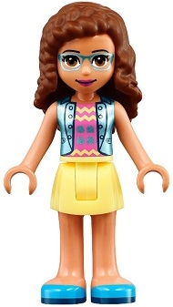 Friends Olivia (Nougat) - Bright Light Yellow Skirt, Dark Pink Top with Blue Jacket